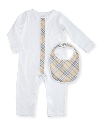 Burberry Merry Cotton Jersey Coverall w/ Bib, White, Size 3